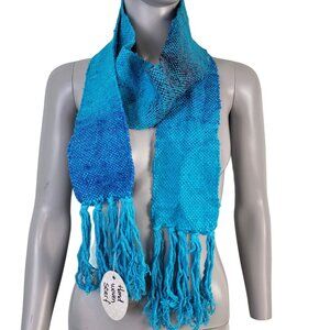 Blue Ombre Knit Scarf Women Men Winter Accessories New Handmade Snow Spring